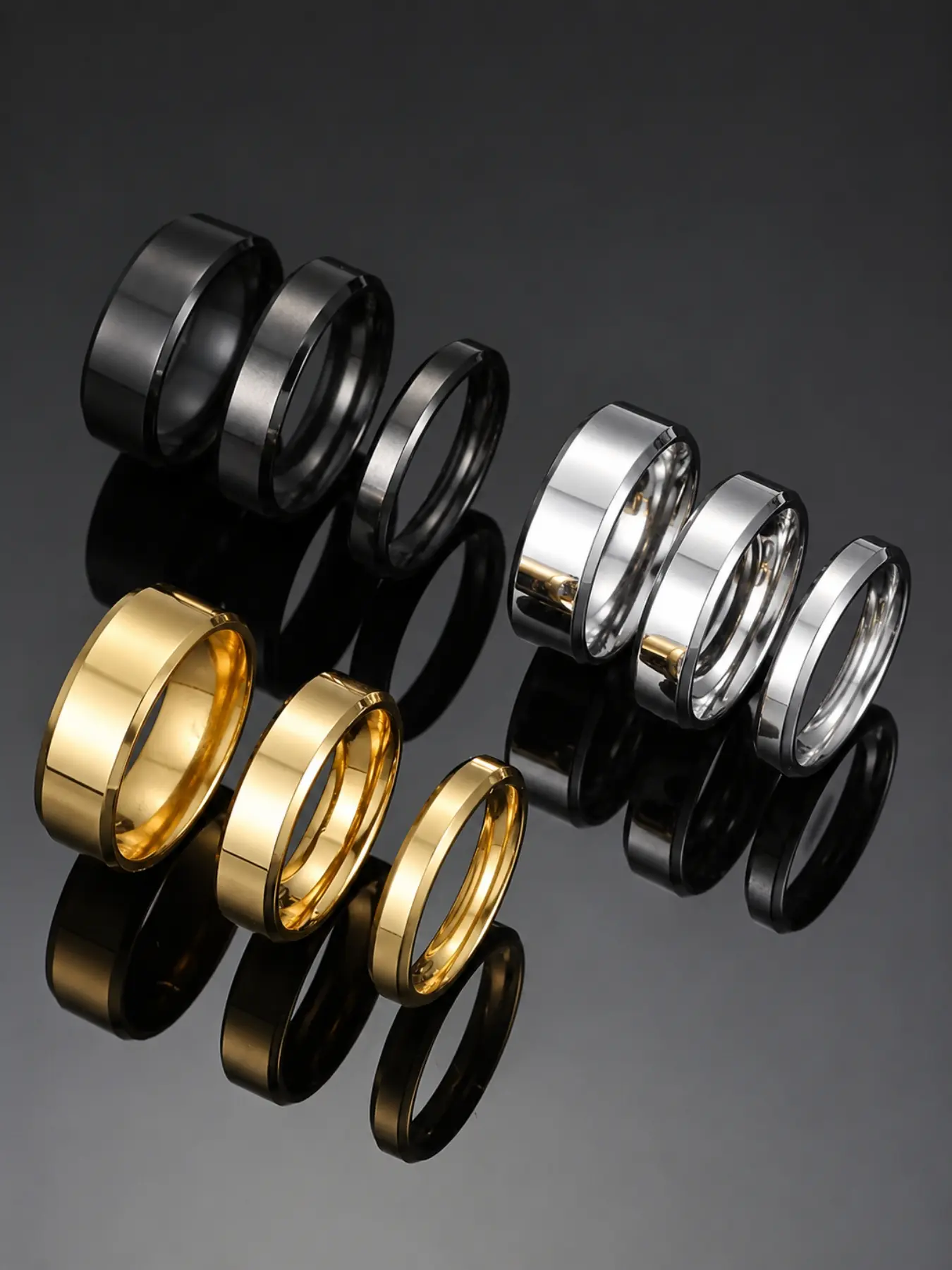 3 Piece Set Stainless Steel Rings, 4/6/8mm Sizes, Fashionable Elegant Simple Design, Daily Wear, Date, Anniversary Gift, Jewelry Ring