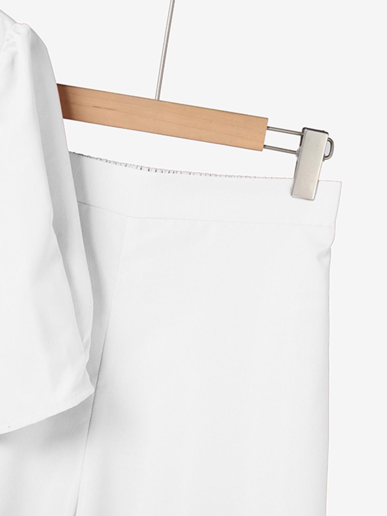 Two-Piece Set Women's Plain Woven Cropped Top & Elastic Waist Wide Leg Pants, Elegant Fashion Top & High Waist Trousers for Daily Wear, Womenswear for Summer