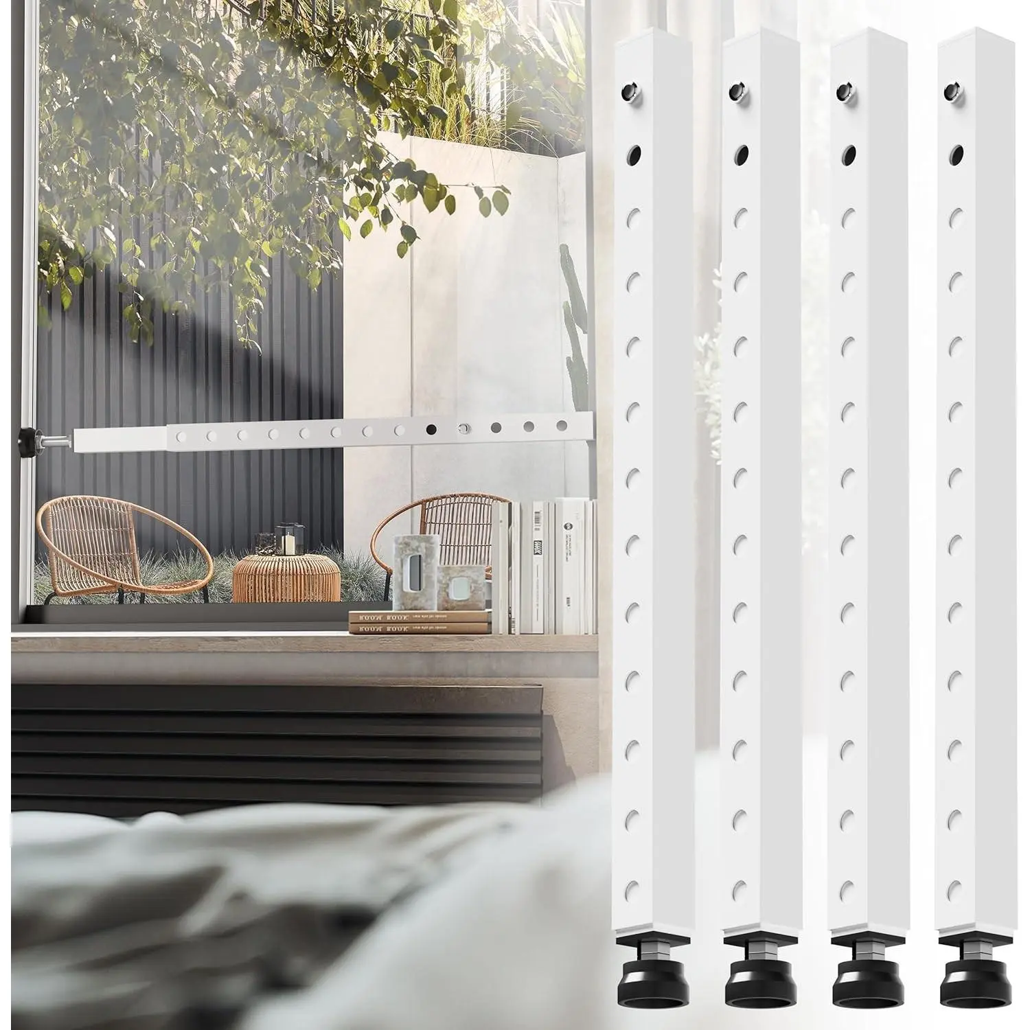 WooFog Adjustable Vertical Inside Window Security Bars, 17-32 Inch Heavy Duty Ac Lock Bar with Rubber Feet, 4 PCS Patented Window Stopper for Double Hung Up & Down Windows