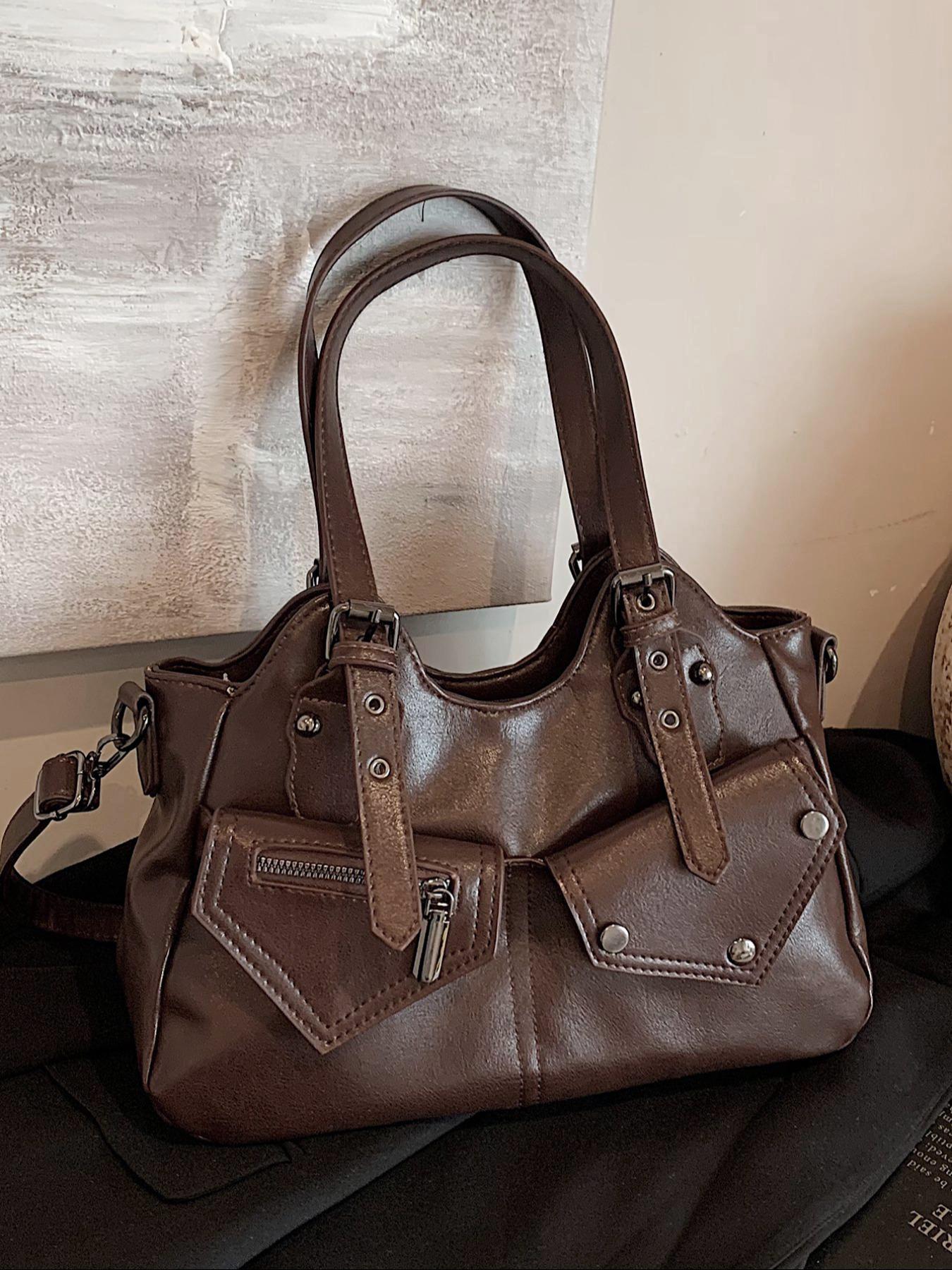 Women's Elegant Grommet Eyelet Design Tote Bag, PU Tote Satchel, Fashionable Large Capacity Shoulder Bag, Casual Versatile Crossbody Bag for Daily Outings, Short Outings, Mothers Day Gift Ideas