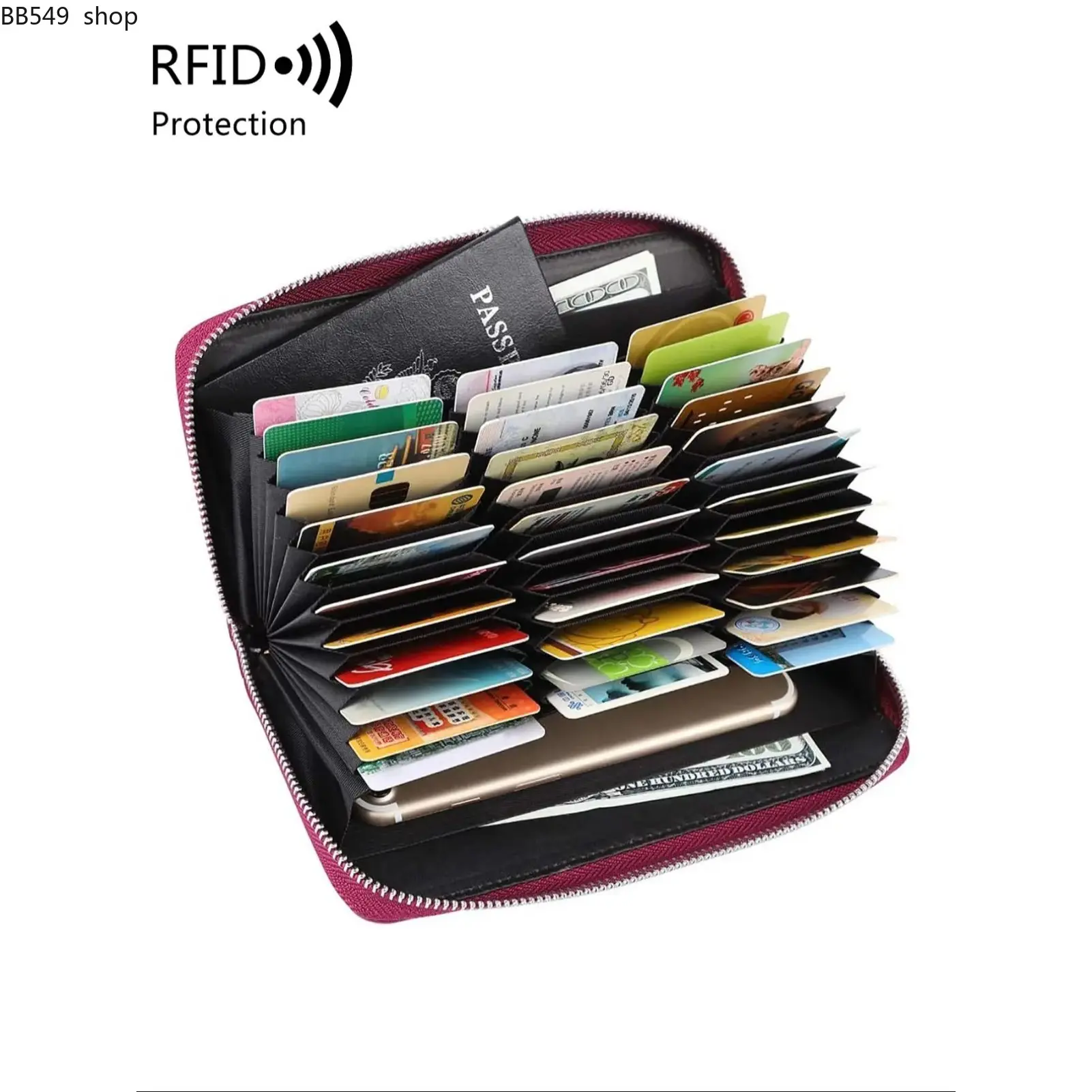 Women's 2024 New Solid Color, Large Capacity PU Zipper Credit Card Holder, with RFID Blocking, Casual Versatile Credit Card Organizer for Women & Men, Credit Card Wallet, Zipper Card Slots