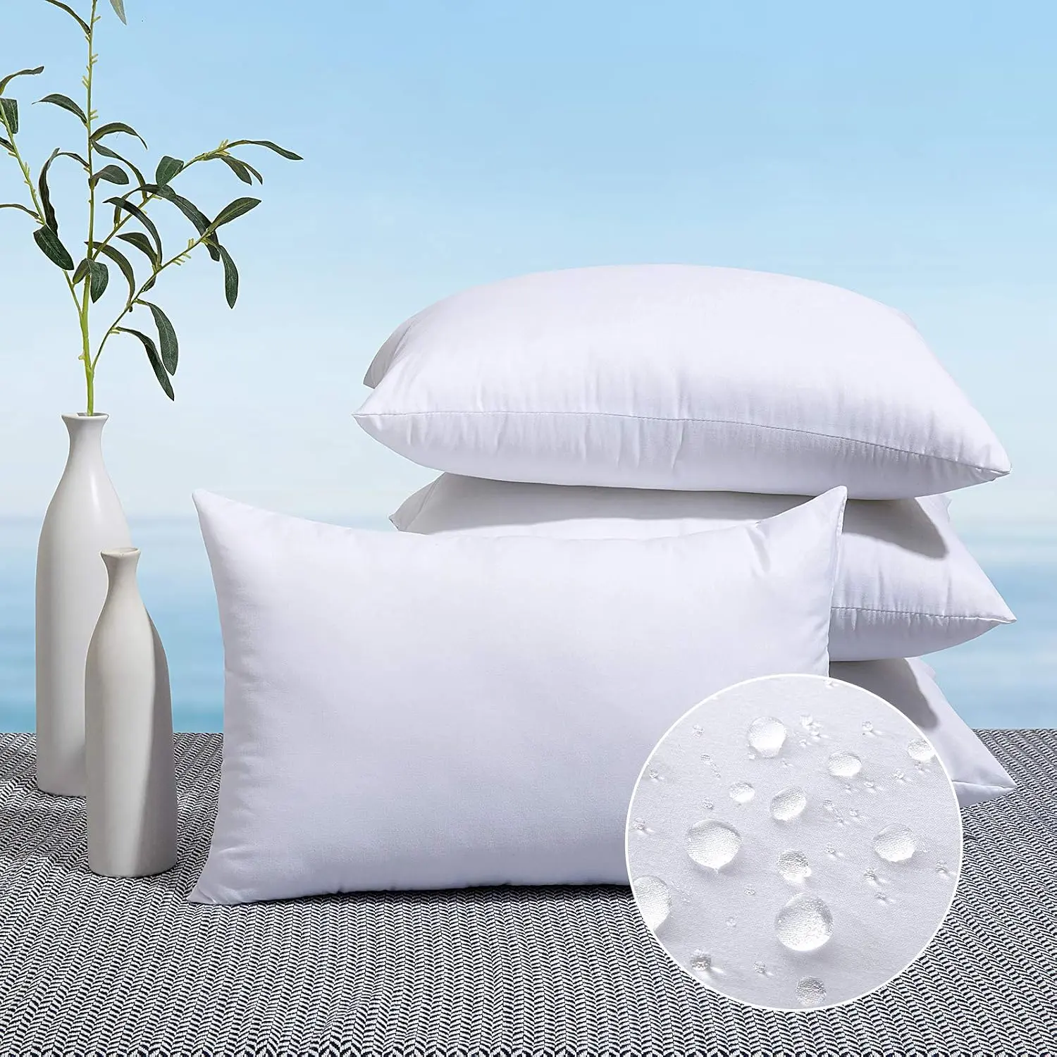Pack of 4 12x20 Inch Outdoor Pillow Inserts | Water-Resistant Throw Pillow Inserts Decorative Rectangle Pillow Stuffer Sham for Porch Swing Sofa Cushion Patio Furniture