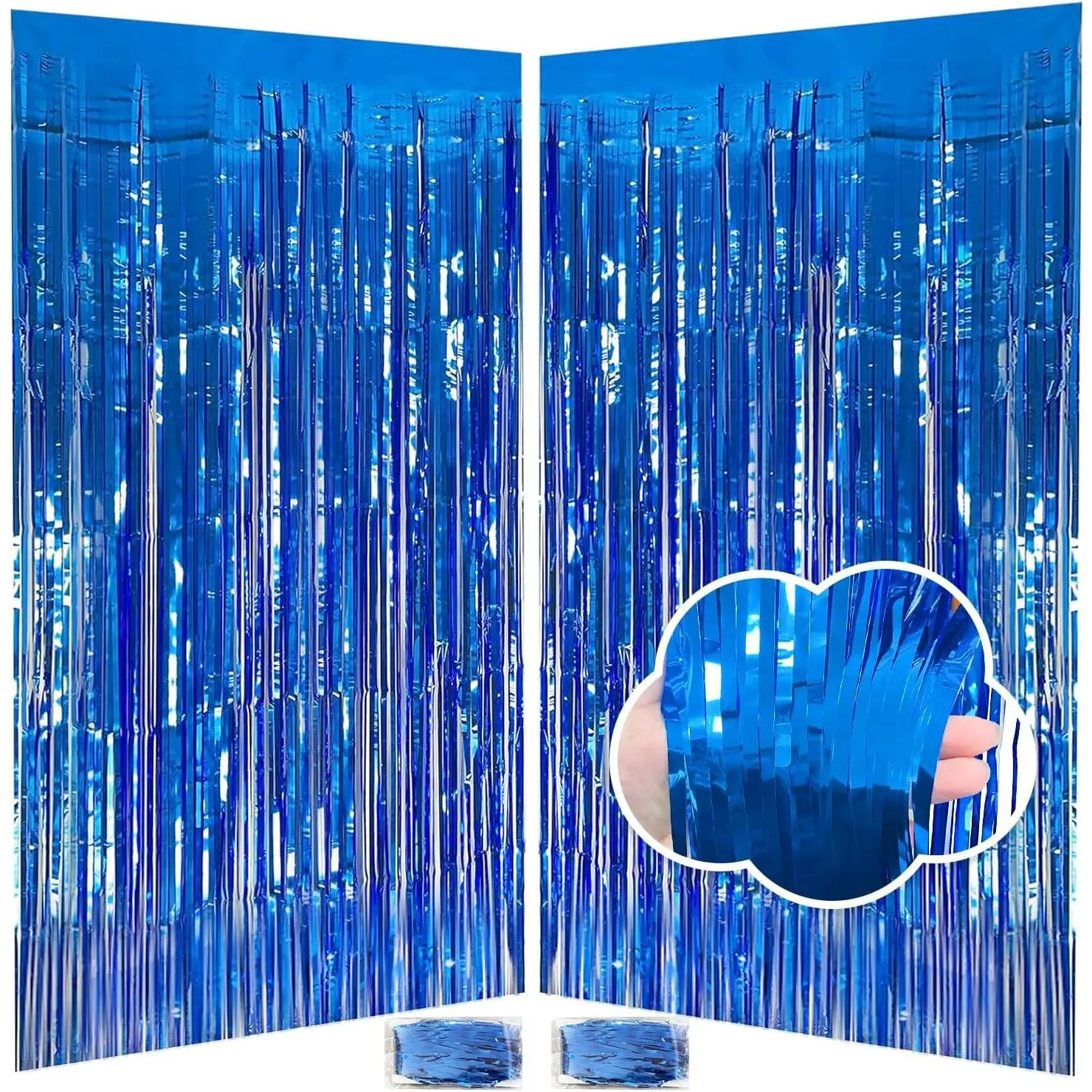 Blue Streamers Party Decorations 3.3x8.2ft, 2 Pack Dark Blue Tinsel Backdrop for  Themed Party Decor, Glitter Blue Foil Fringe Curtains for Door Decorations  Birthday  Shower Halloween