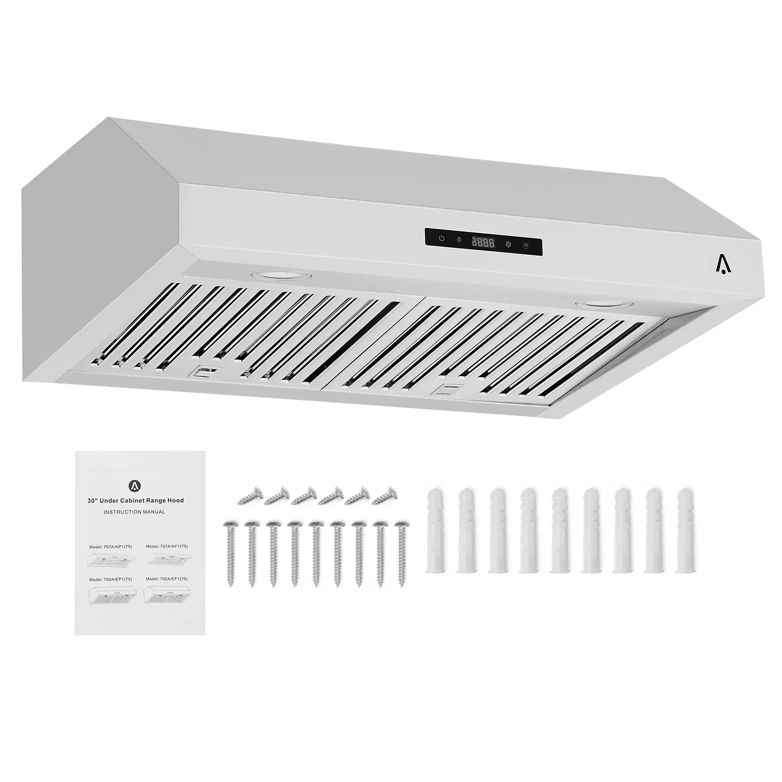 30 Inch Kitchen Range Hood 400 CFM.  Stainless Steel Exhaust Fan Hood with Touch Control. LED Lights & 2 Reusable Metal Baffle Filters. Silver Stove Vent