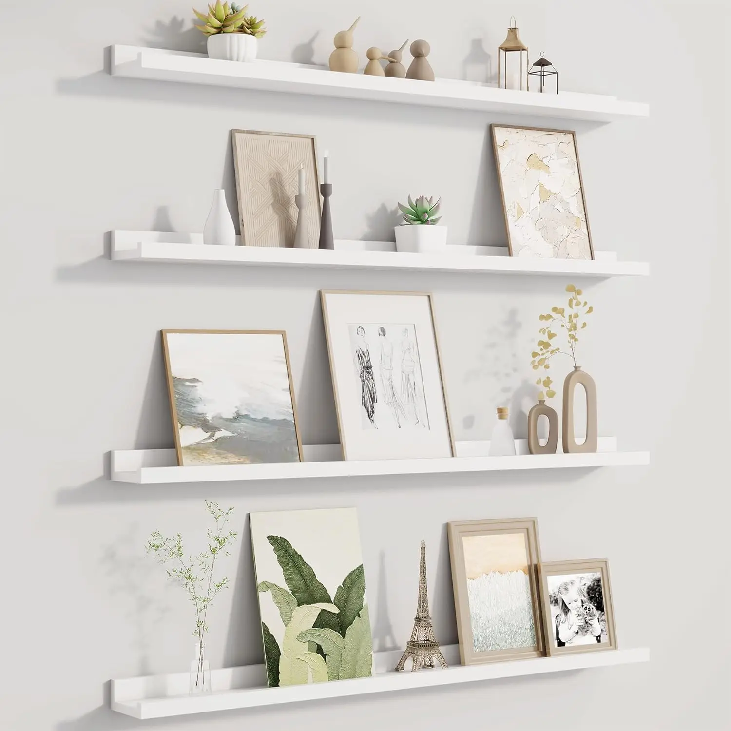 Fun Memories Picture Ledge Shelf for Wall, Floating Shelves Set of 4, 36 Inch Long Nursery Book Shelves for Toys Storage, Kids Bookshelf Wall Mounted for Books Photo Frames, White