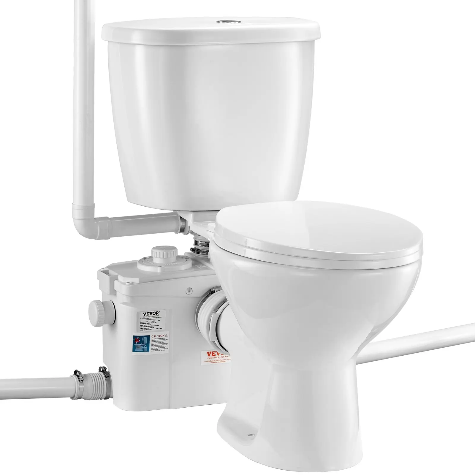 【DealsForYouDays】VEVOR Macerating Toilet System with Powerful 800W Macerator Pump, Rear Discharge and Upflush Toilet For Basement, Dual Flush Water Disposal, Macerating Toilet System Kit with 4-Inlet, Space Saving