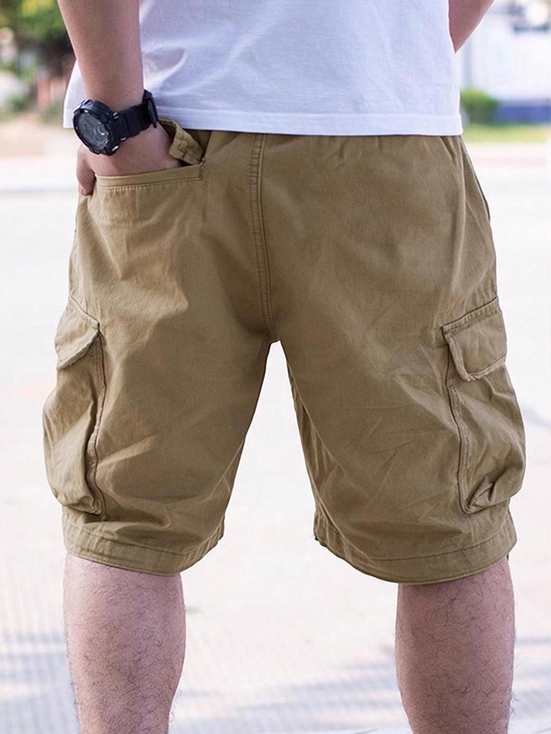 Men's Loose Solid Drawstring Waist Cargo Shorts, Casual Comfy Pocket Design Shorts for Daily Outdoor Wear, Men's Bottoms for All Seasons