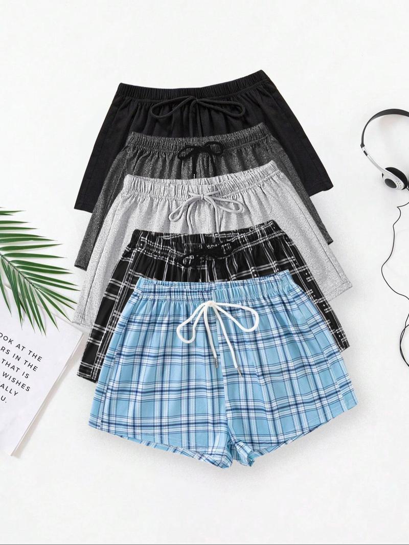 Women's Solid & Plaid Print Pajama Shorts, Casual Comfy Breathable Sleep Shorts, Ladies Sleepwear for Summer, Loungewear Pajamas