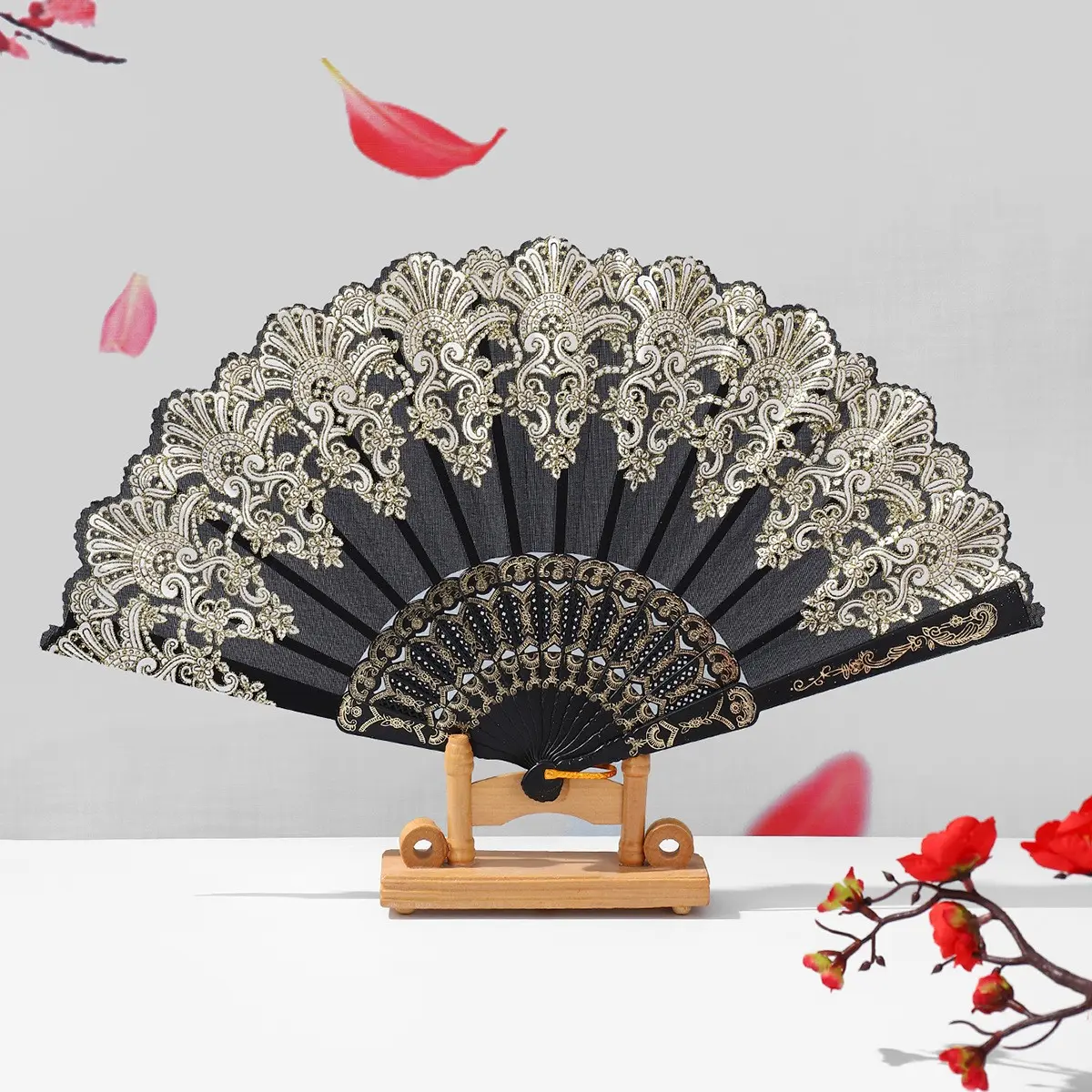 Chinese Style Folding Fan, Portable Folding Fan, Auspicious Cloud Pattern, Plastic Dance Foldable Hand Fan, Traditional Asian Design, Elegant Accessory