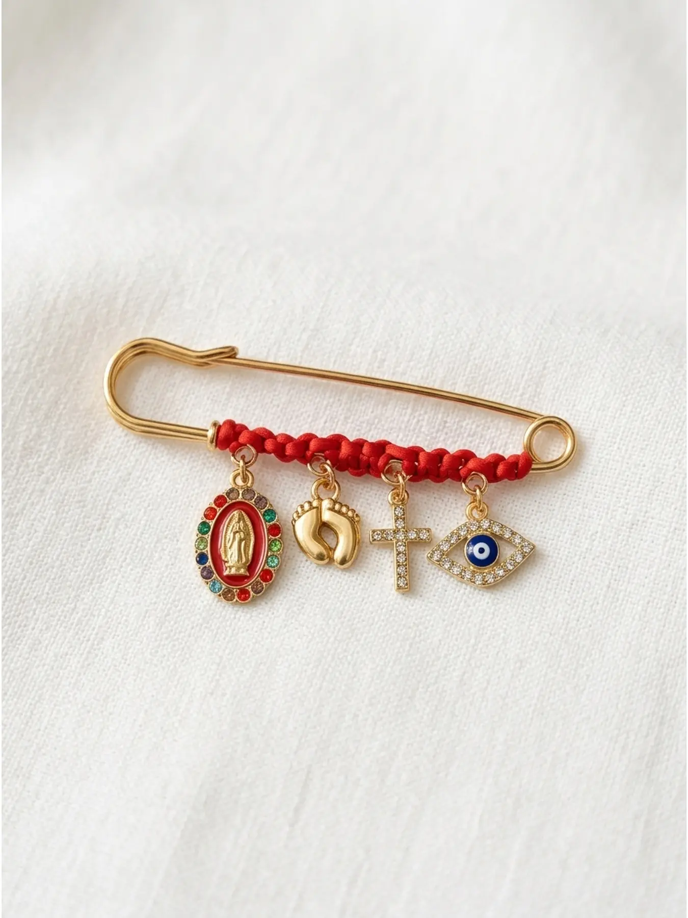 Maternity and Infant Protection Brooches, Religious Amulets, Pregnancy Safety Pins Brooches  Virgin Mary, Cross, and Evil Eye Belly Ornament Pins