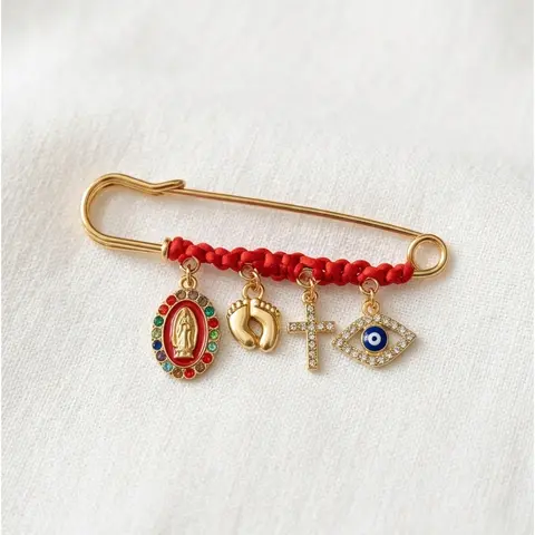 Lucky Red Cord Pin, Vintage Brooch Clothing Accessory for Women, Stylish Fashion Gift