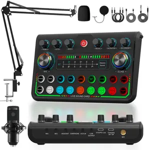 Professional Podcast Equipment Set, Live Sound Card Audio Mixer with BT, BM-800 Condenser Mic Kit for PC Laptop Phone, DJ Sound Control for Music Singing Live Streaming Party