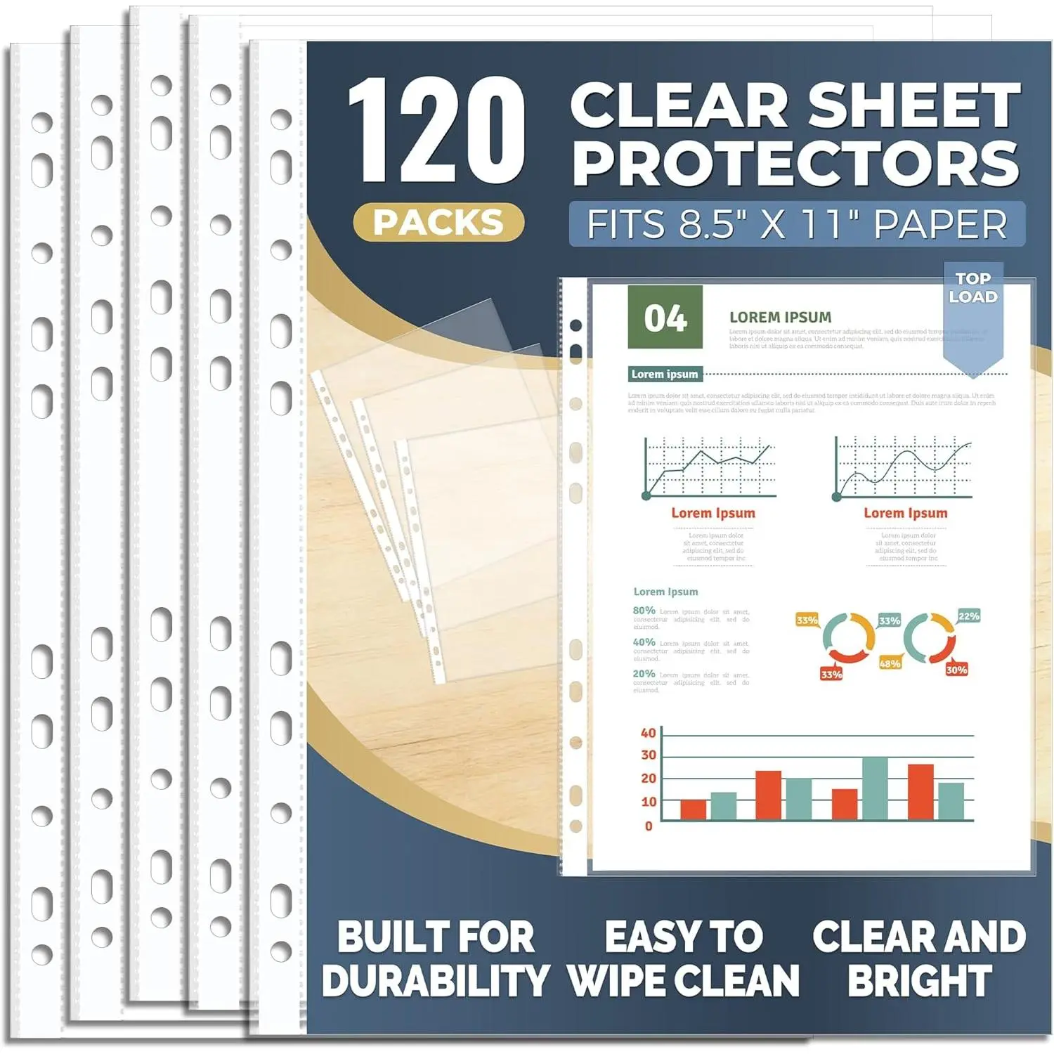  120 Pack Clear Sheet Protectors 8.5 × 11 Inch, Plastic Page Sleeves for 3 Ring Binder, Transparent Letter‑Size Document Covers, Top Loading, for Paper Documents, , School and Office Use