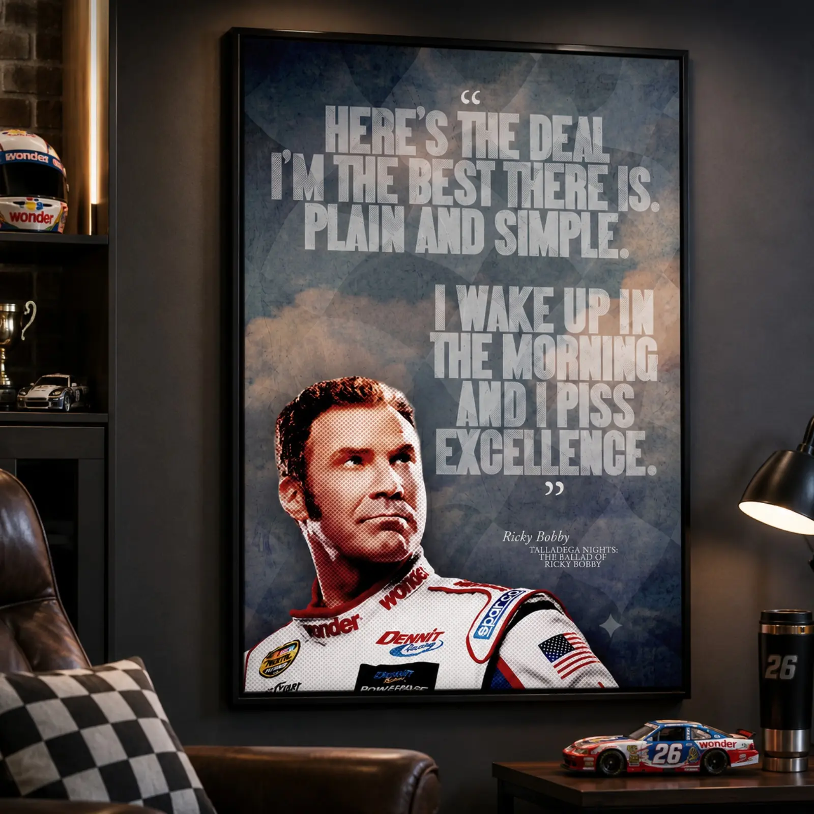Ricky Bobby Racing Plain Canvas Wall Art Poster - Talladega Nights Inspired, Motivational Race Car Driver Decor, Multi-Size (16"x24", 24"x36"), Protective Pack for Man Cave, Garage, High-Definition