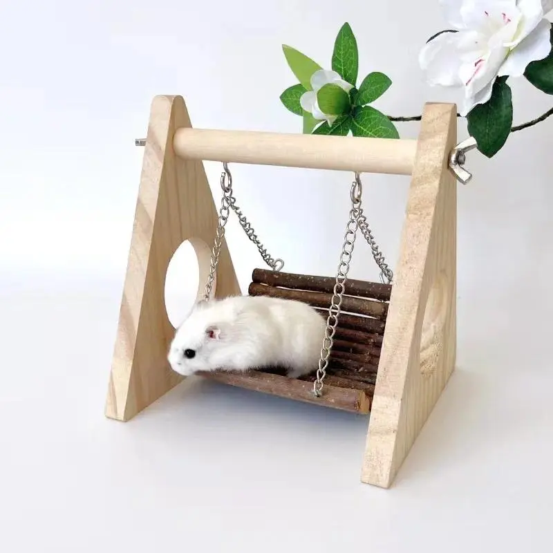 Natural Apple Wood Hamster Swing Chew Toy Wooden Bridge Small Animal Exercise Playground Cage Accessories for Gerbil Mouse Rat