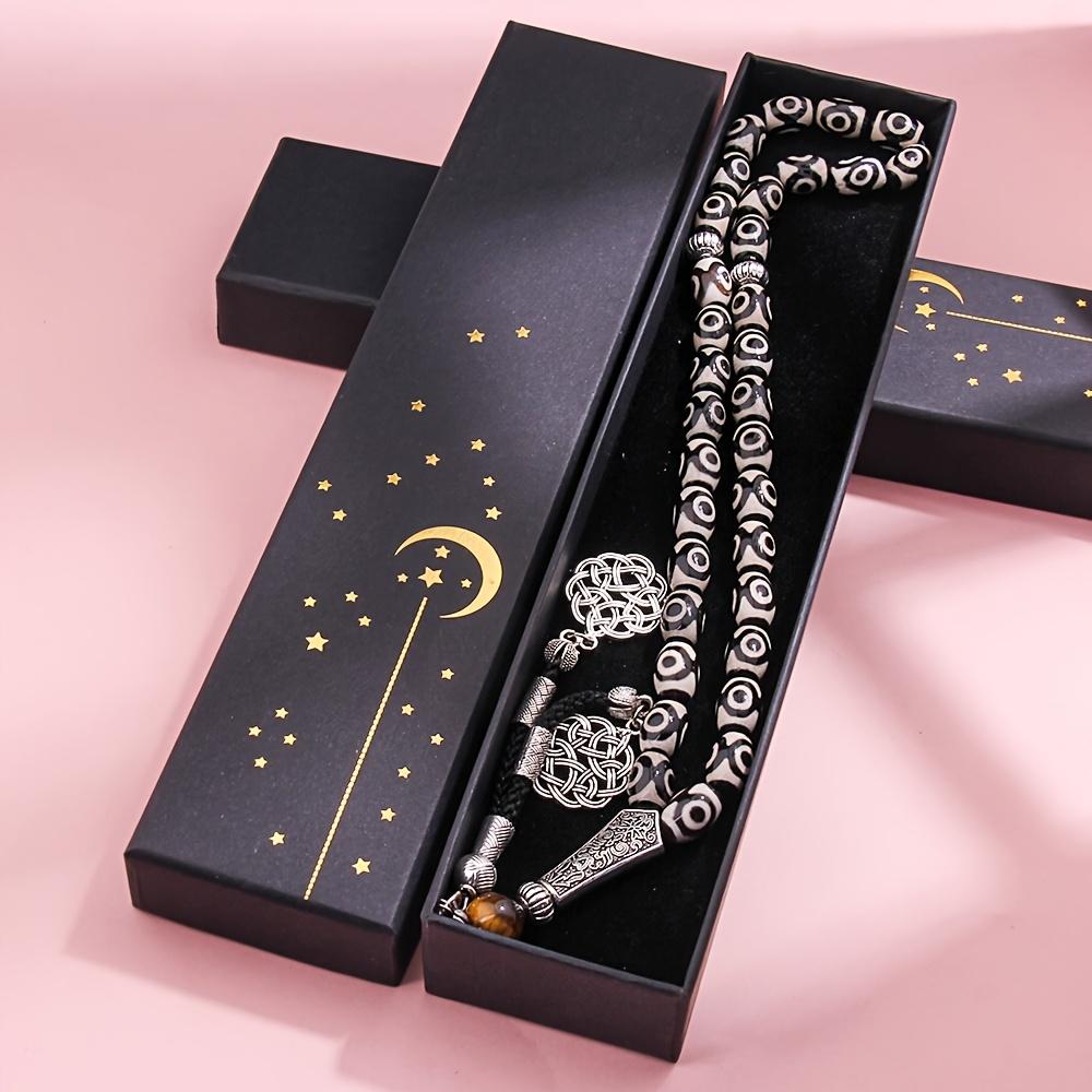 33pcs Agate Bead Bracelet Misbaha Tasbih - 8x12mm Handmade Prayer Rosary Necklace - Suitable for Worship Salah and Recitation Dhikr - Ideal Gift for Eid al-Fitr, Ramadan - Suitable for Daily Prayers - Comes with Premium Gift Box