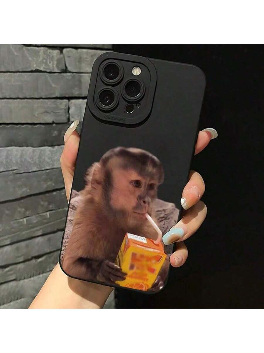 Monkeys Drinking Beverages Creative Pattern Protective Case Suitable For Apple, Suitable For IPhone17/IPhone17 Air/IPhone17 Pro/IPhone17 Pro Max/16 Pro Max/15 Pro Max/14 Pro Max/13 Pro Max/12 Pro Max.New All-Inclusive Silicone Phone Case For Couples