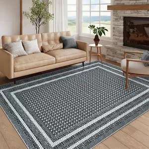Washable Modern Area Rug - Ultra Thin Non-Slip Low Pile Carpet, Soft, Mark Resistant, Non-Shedding, Collapsible, Large Home Decor Mat