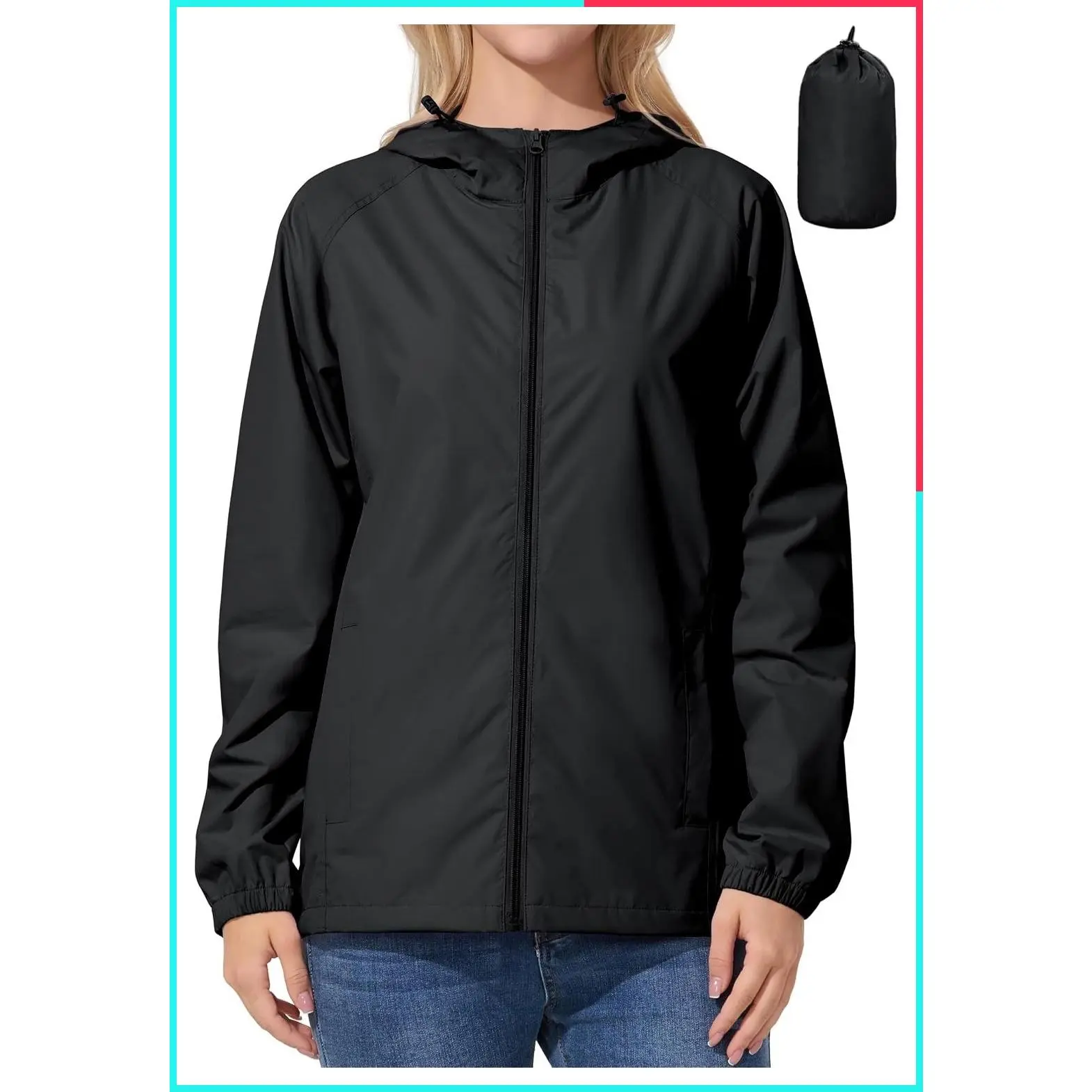 Women's Waterproof Lightweight Packable Rain Jacket Windbreaker for Hiking, Cycling, Running, Fishing, Golf, Rainy-Day Work, and Other Outdoor Activities