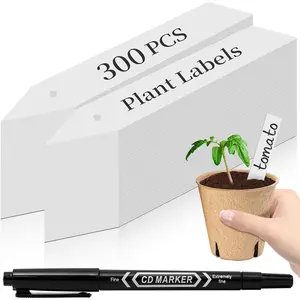 300Pcs 4" Plant Labels with Marker Pen, Waterproof Plastic Plant Tags for Outdoor Seedlings Vegetable Garden Signs Markers Label Stakes (White)