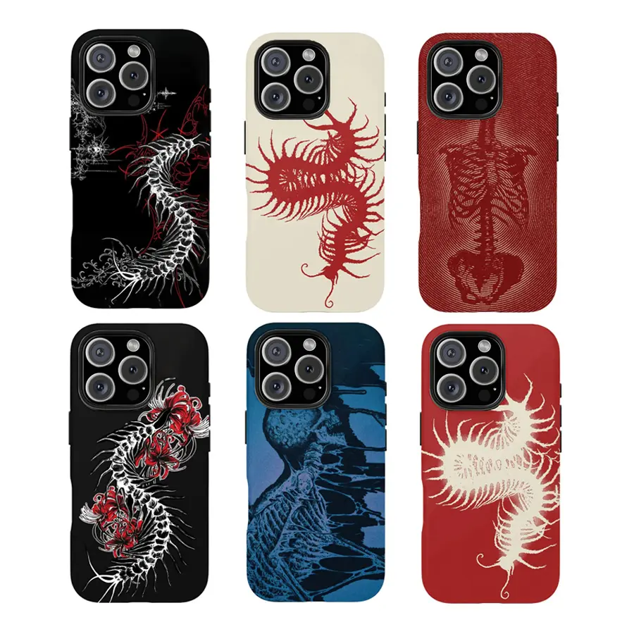 Y-Black White Skeleton Centipede Goth Phone Case,durable smartphone cover,Having good protective properties,for iPhone 16 15 14 13 12 11 17Pro Max,for Samsung S25 S24 S23 S22 Ultra,Suitable for giving as gifts, for Christmas and Thanksgiving Day