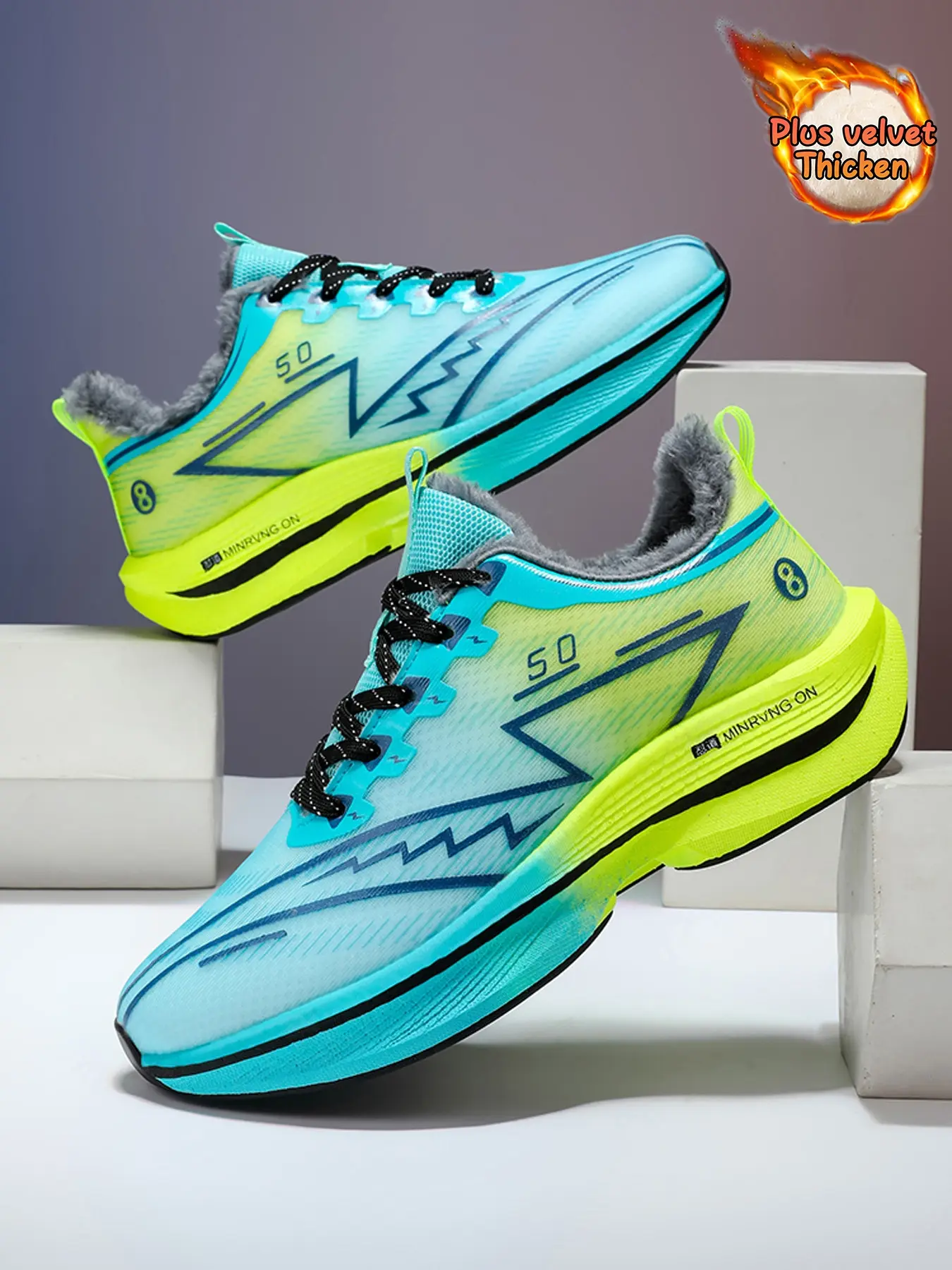 Couple Gradient Mesh Running Shoes, Lace-Up Thick Sole Shock Absorption Anti-Slip, Lightweight Marathon Training Shoes, Casual Outdoor Fitness
