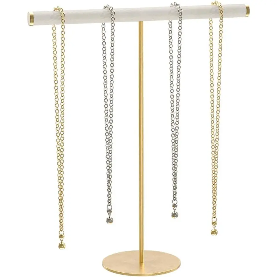 T-Bar Necklace Bracelet Organizer Stand,   Hanger Display Stand, Necklace And Bracelet Holder Rack for Men Women (Beige)