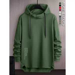 Men's Letter Print Hoodie - Asymmetrical Hem Drop Shoulder Design| Soft Loose Pullover| Casual Streetwear Essential, everyday wear, essential piece, street style, must have item, trendy style, wardrobe staple