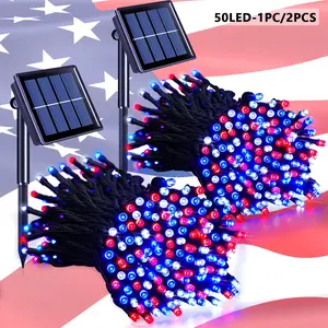1/2 sets solar string lights, July 4th activity light string, Independence Day decorative light string, outdoor waterproof, 8 modes, Outdoor Solar Lighting, multi-color fairy lights for gardens, courtyards, Christmas decorations, Solar Led Lights