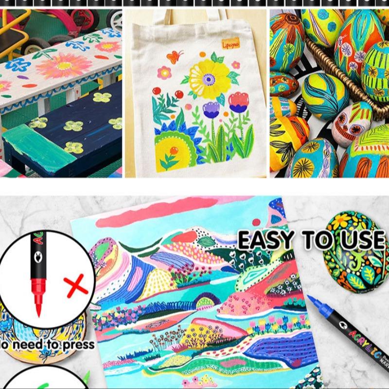 24-120 Colors Acrylic Paint Pens, Dual Tip Markers with Brush Tip, Ideal for Rock Painting, Wood, Canvas & More, DIY Craft Supplies, Art Marker Set