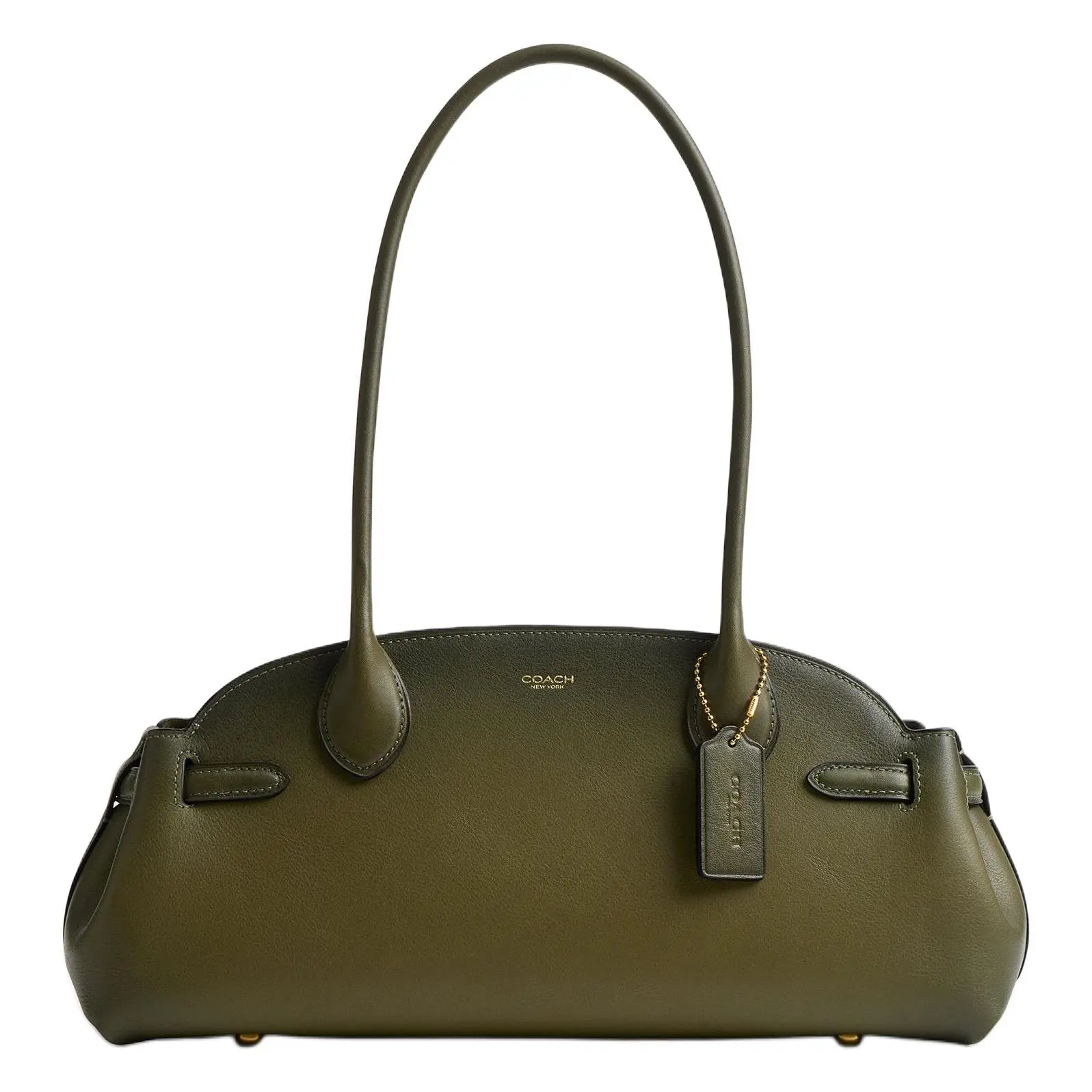 COACH Empire Carryall 34 Leather Bowling Bag – Women’s Crossbody Tote with Foil Logo, Olive Green
