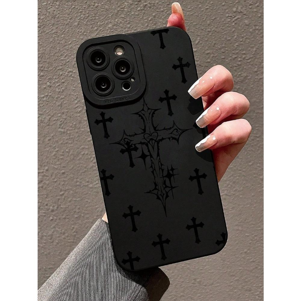TPU phone case with black cross design, suitable for iPhone 15, 14, 13, 12, 11 Pro Max/Xs/Xr/8 Plus and other models