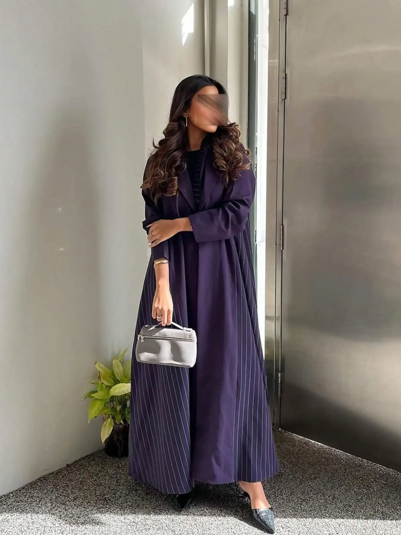 Hafizah Striped Long Sleeve Open Front Blazer, Loose Fit Oversized Casual Outerwear for All Seasons, Women's Formal Professional Style Jacket