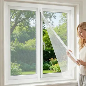 Summer Zipper Window Screen Set, Self-Adhesive No-Drill Insect Mesh Net, Breathable Openable Screen for Bedroom, Kitchen, Living Room & Balcony
