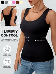 Women's Seamless Striped Tummy Control Fit Shapewear Vest, Square Neck Compression Top, Slimming Body Shaper Tank Top, Ladies Shapewear, Women's Tank Tops