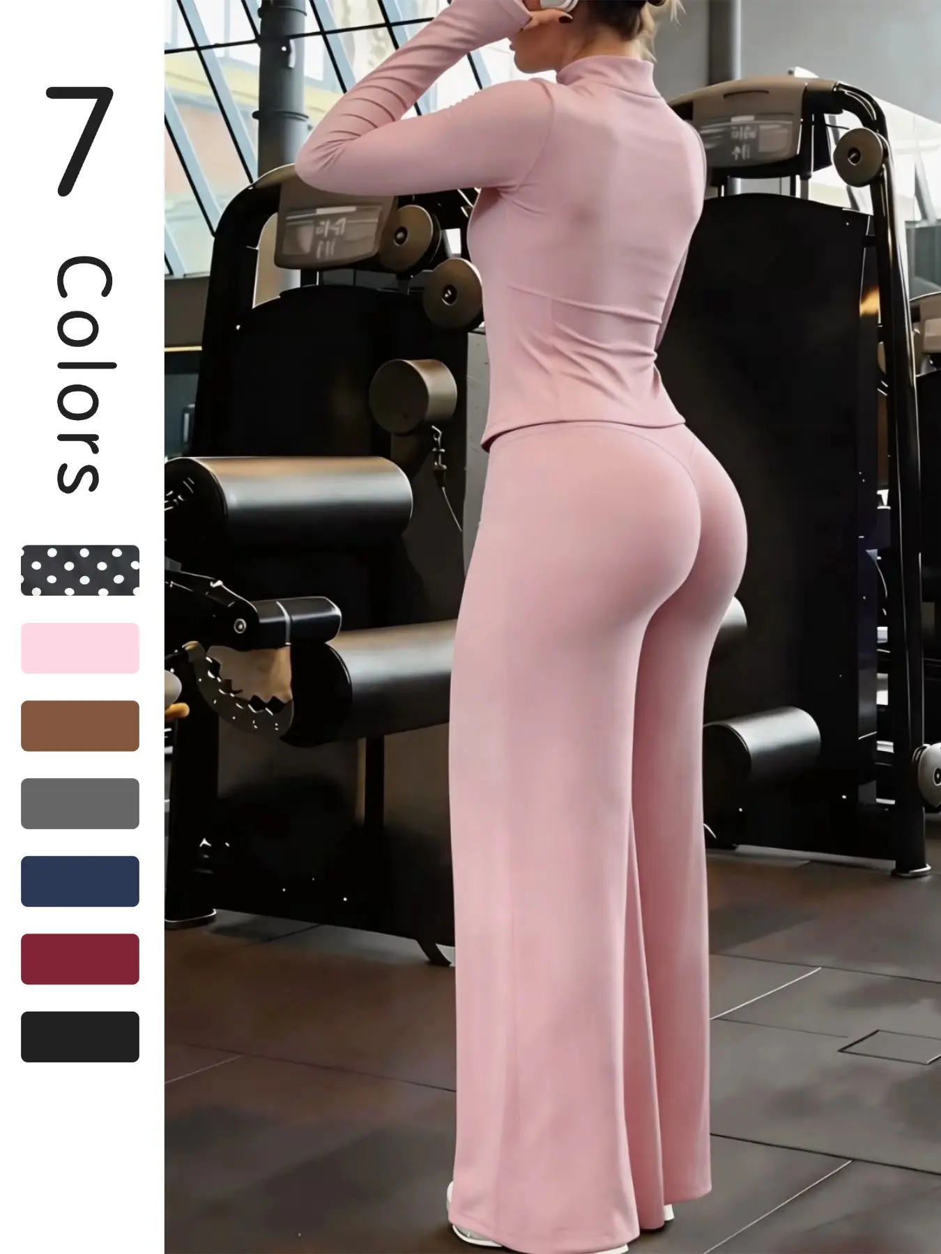 Nude Sensory Solid Color Shaping Stand Collar Zipper Yoga Set, High Elastic Activewear, High Waist Wide Leg Pants, Quick Dry Sporty Two-Piece, Gym Workout Sportswear