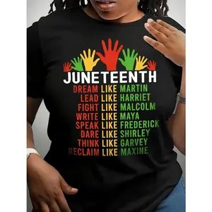 Women's & Men's Black Juneteenth T-Shirt - Short Sleeve Crew Neck with African History Icons - Casual Juneteenth Celebration Apparel, Regular Fit Unisex Tee