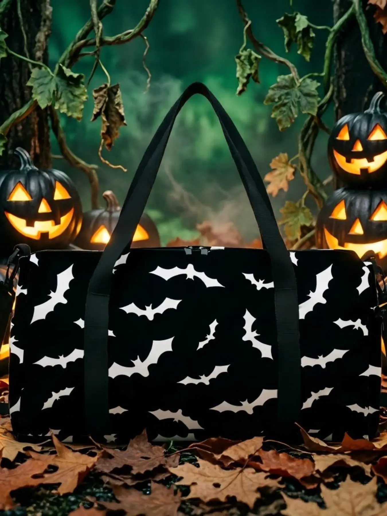 Halloween Bat Pattern Handbag, Unisex Convertible 2-In-1 Crossbody Bag, Waterproof Leather Multi-Pocket, Casual All Seasons Style