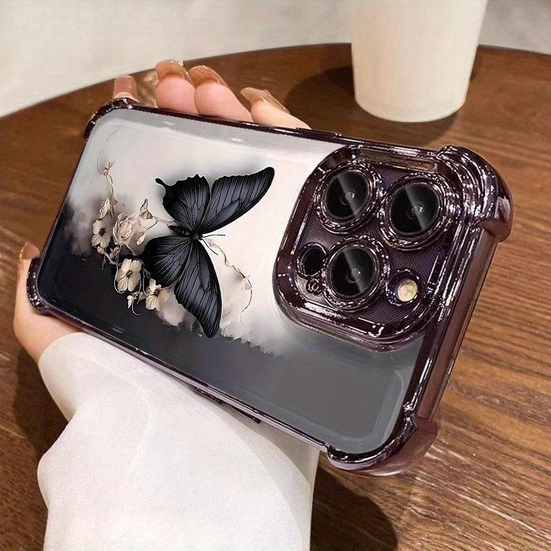 Dark butterfly pattern, four-corner anti-drop, non-slip TPU mobile phone protective case, suitable for iPhone 17 16 15 14 13 12 11 XS X, Samsung and other series models, can be given as a gift to friends or family