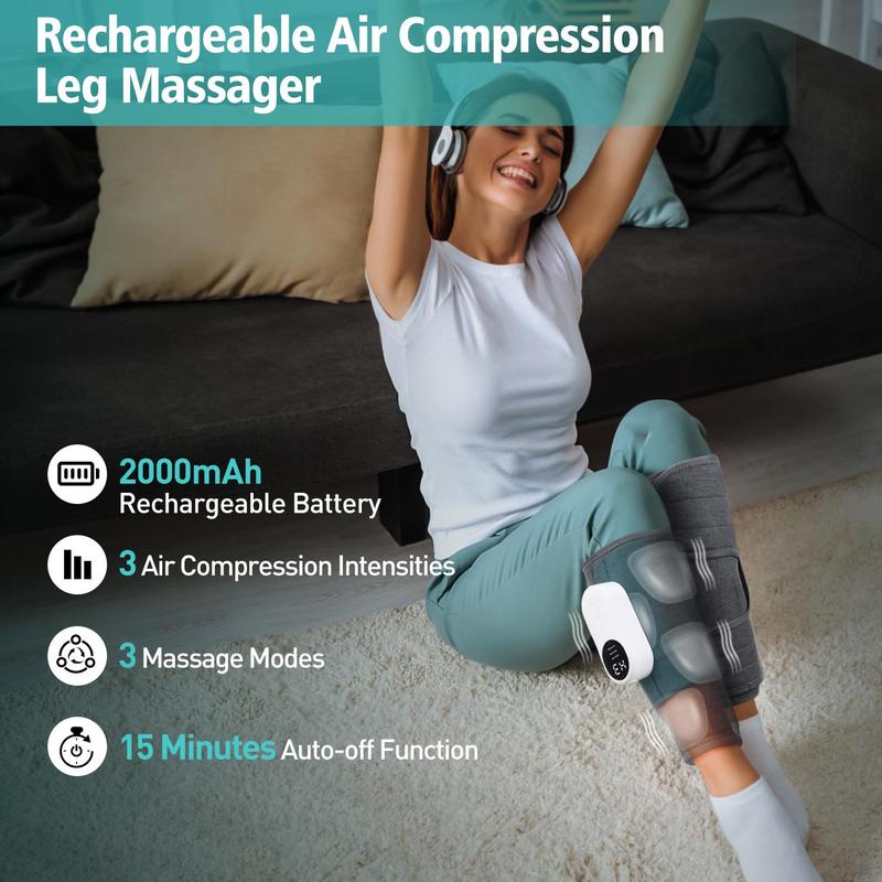Cordless Air Compression Leg Massager, 1 Count 3 Heating 3 Modes Calf Massager, Professional Leg Relaxation Massager for Women & Men