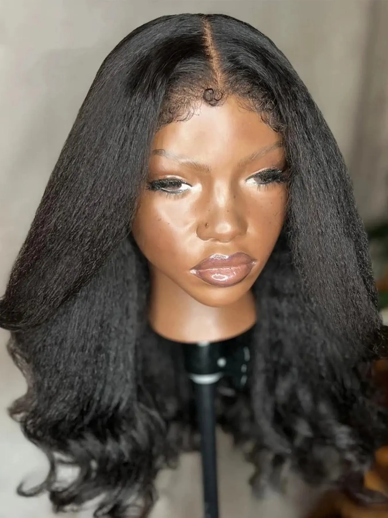 26-Inch Soft Long Yaki Curly Wig, 180 Density 13x4 Lace Front, Heat-Resistant Synthetic Fiber, Daily Women's Hair Accessory