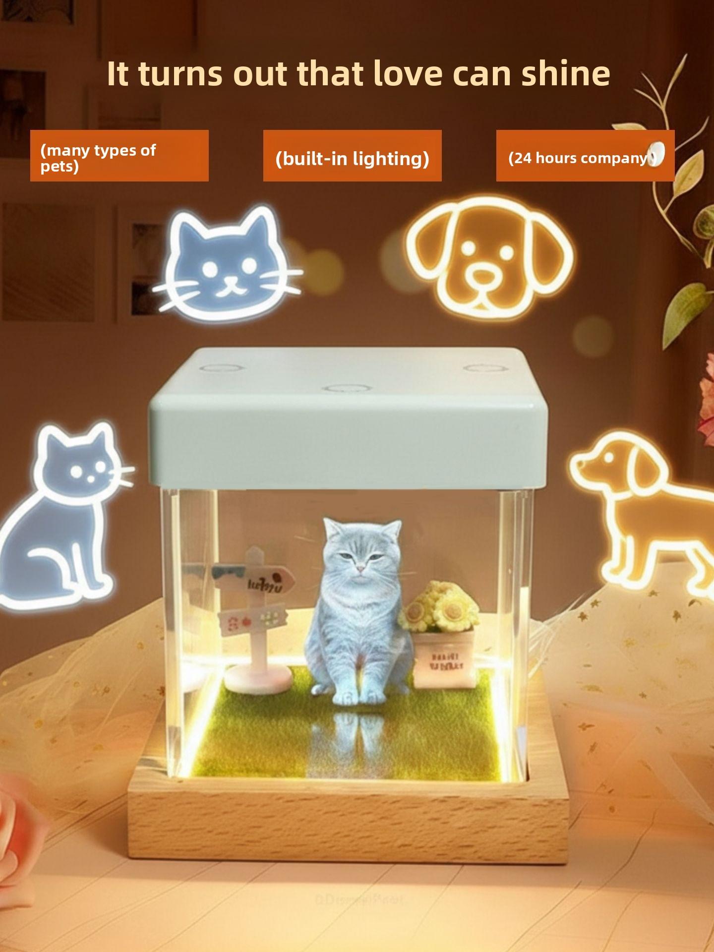 Pet 3D Hologram Projection Box AI Companion Memorial Keepsake For Dogs Cats Heated Outdoor Dog House with Heating Pad human sized bed cat tree Breathable Elevated Cooling Curved Foam Stairs Ramp Gothic Coffin Wheeled Wooden Crate Soft Foldable Cushion