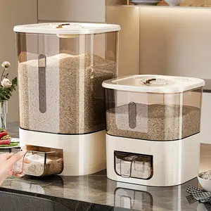 Jin Automatic Rice Dispenser with Cup, Large Capacity Moisture-Proof Sealed Storage Container for Rice, Grains, Flour & Pet Food, Flip-Top Lid Automatic Dispensing System for Pantry, Plastic