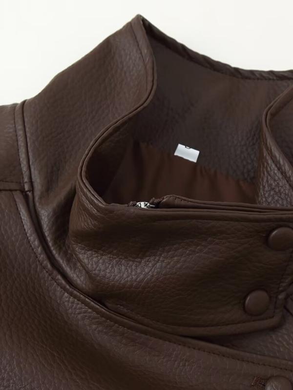 Women's Fashion Lychee-Grain PU Leather Jacket, European and American Style Biker Jackets for Autumn and Winter