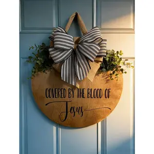Artificial Wooden Religious Housewarming Gift Decor Marked With The Blood Of Jesus, Suitable For Home Decoration, Display Scripture At The Front Door, Prayer Reminder At Church Or Home Entrance