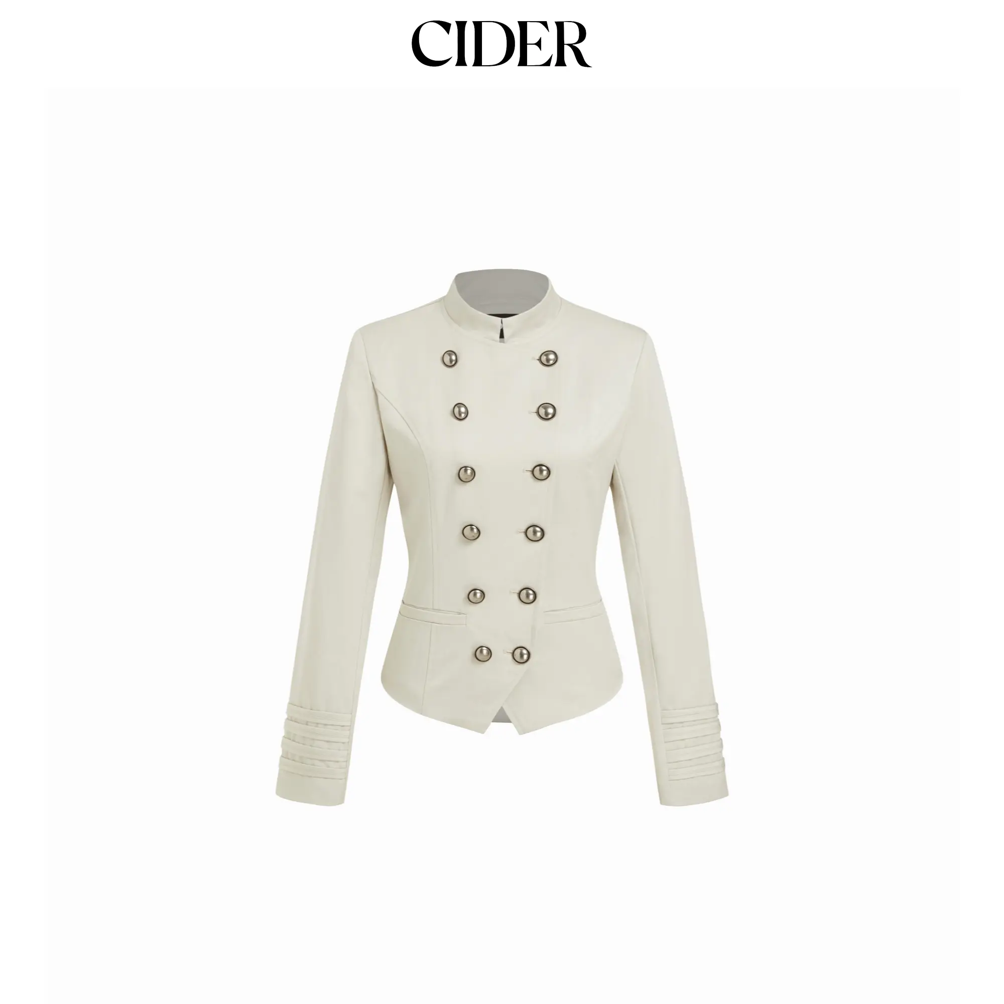 Cider Cotton-blend Stand Collar Double Breasted Jacket With Metal Detail SohoChic