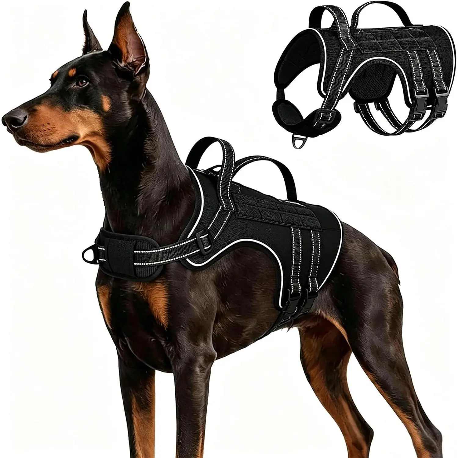 Tactical Dog Harness Adjustable Reflective No Pull Dog Harness, XL |   2 Control Handles, Hook and Loop Panel for ID Patch, Pet ID Tag, Breathable Mesh Padding, Heavy Duty Dog Harness, Training