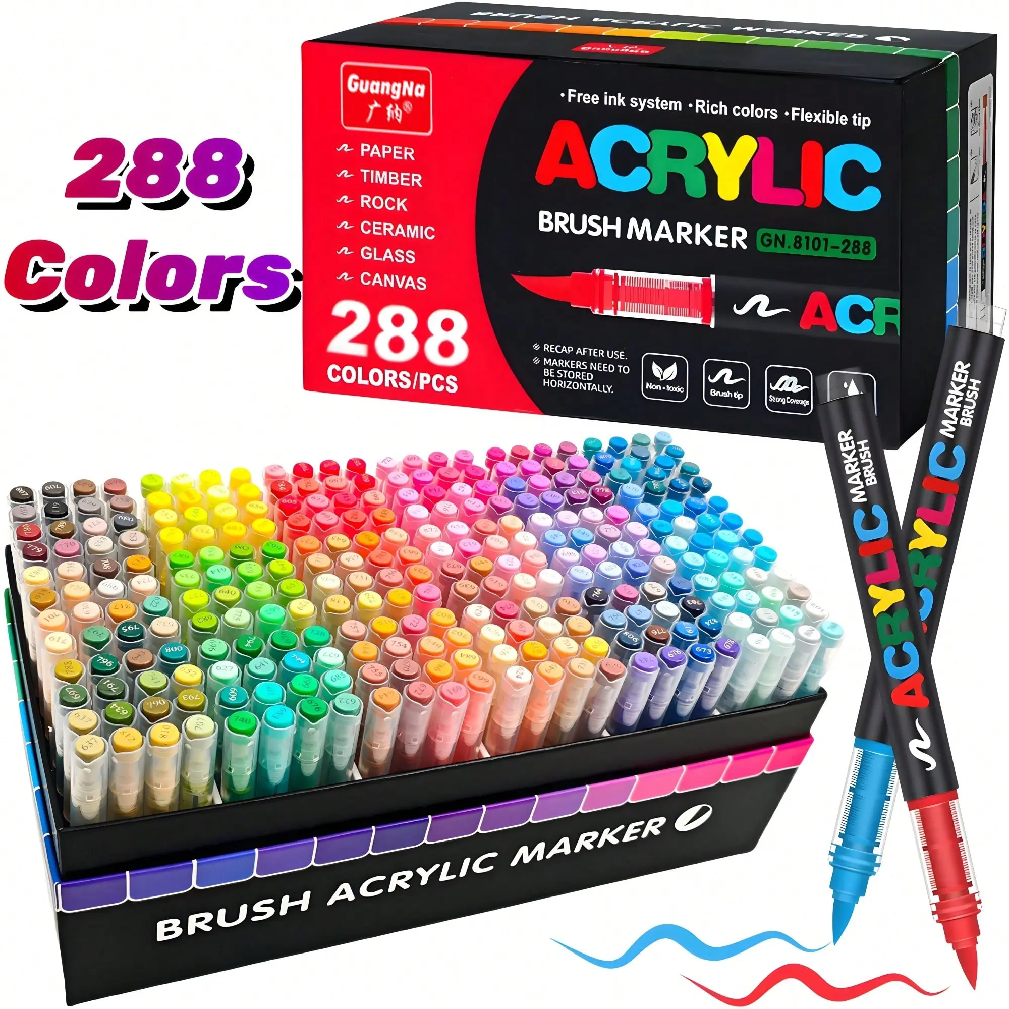 Guangna Acrylic Marker Pen, 100-288 Colors Available, Smooth Ink Flow, Layerable Colors, Strong Coverage, Acrylic Painting Pens, Ideal for Canvas, Wood, Glass, Fabric