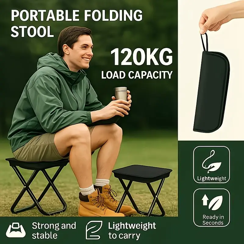 1Pc Portable Foldable Pencil Stool, Lightweight Durable Iron Frame Mini Chair For Camping Fishing Picnic Travel, Ideal Birthday Holiday Gift