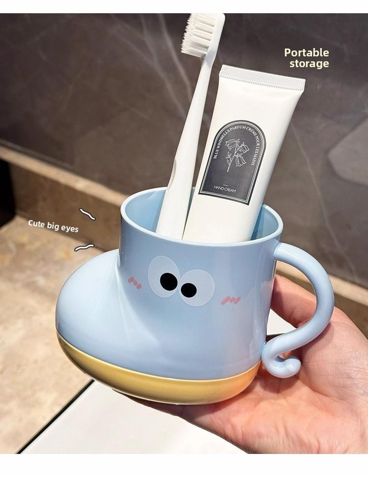 Food-Grade Plastic Cute Cartoon Tumbler Set with Durable Compact Storage Rack, Bathroom Organizer and Decor, Ideal for Couples, Home Use